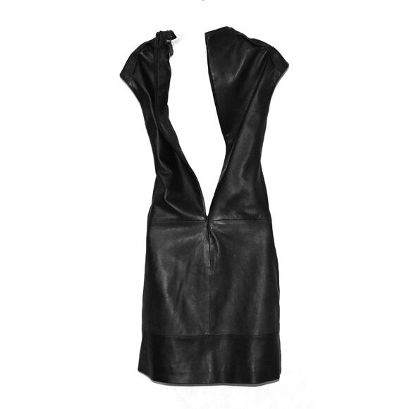 C0 Auth ETCETERA Black Genuine Leather Patch Pockets Short Sleeve Dress Size 2 - Picture 4 of 6